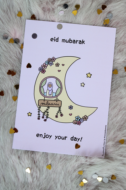 Eid mubarak kaart - life on the moon